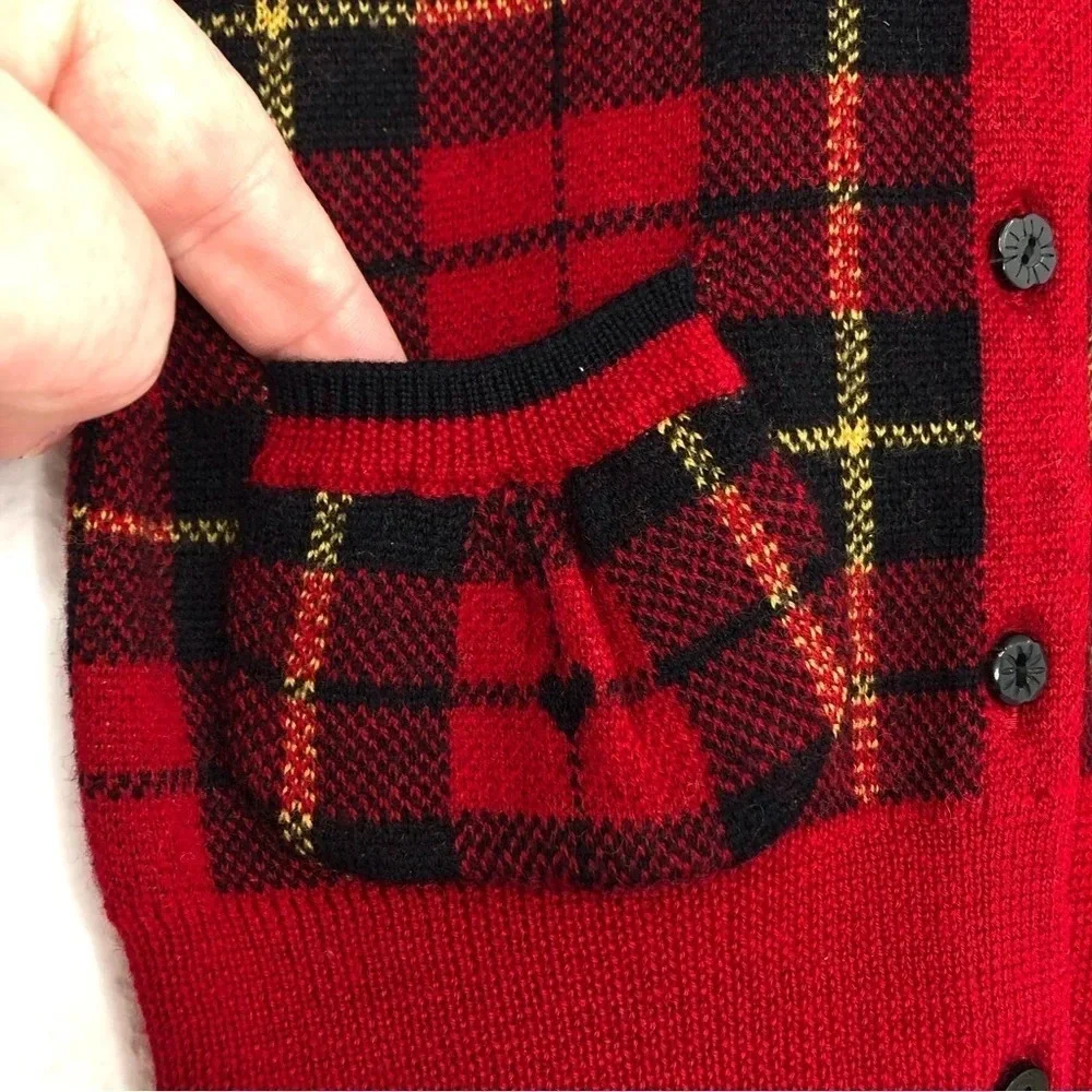 NWT Ralph Lauren Christmas sweater red tartan plaid cardigan 100% wool 24 months